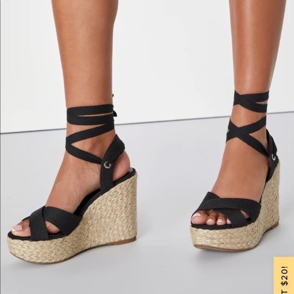 Lulus black wedge heels 6.5 - Picture 1 of 9